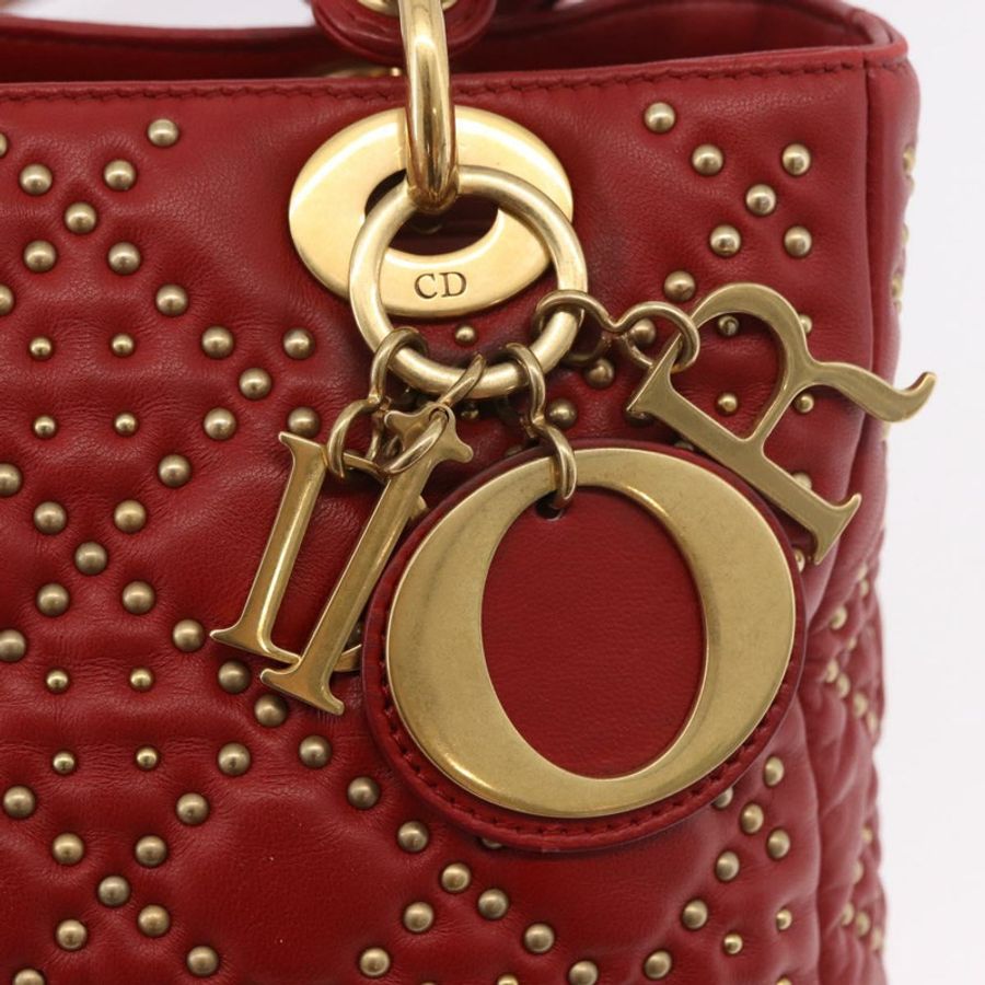 【日本直送】Christian Dior Lady Dior Canage 手提包,皮革材質,兩用款,紅色/金色,正品,貨號 184976M-18