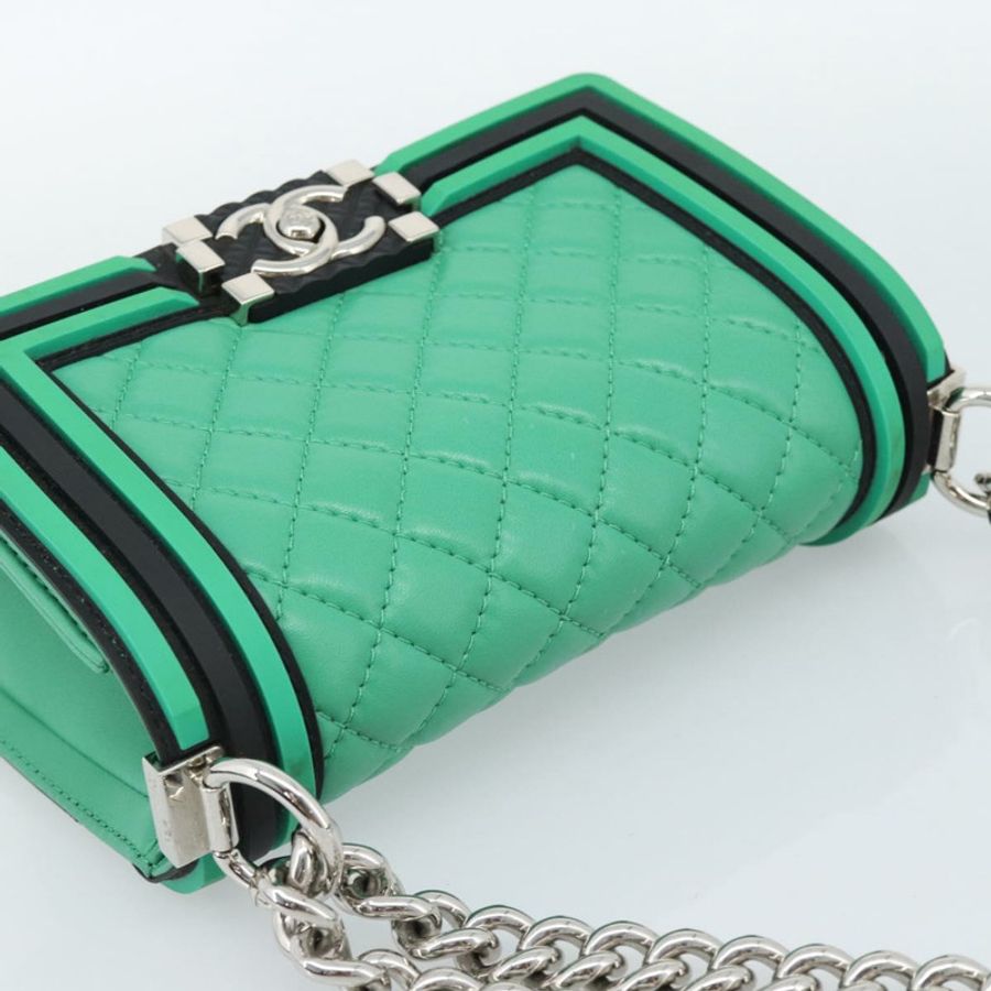 【日本直送】香奈兒 (CHANEL) 鏈條絎縫 Boy Chanel 羊皮綠色銀色 CC 認證包 184844SM-5