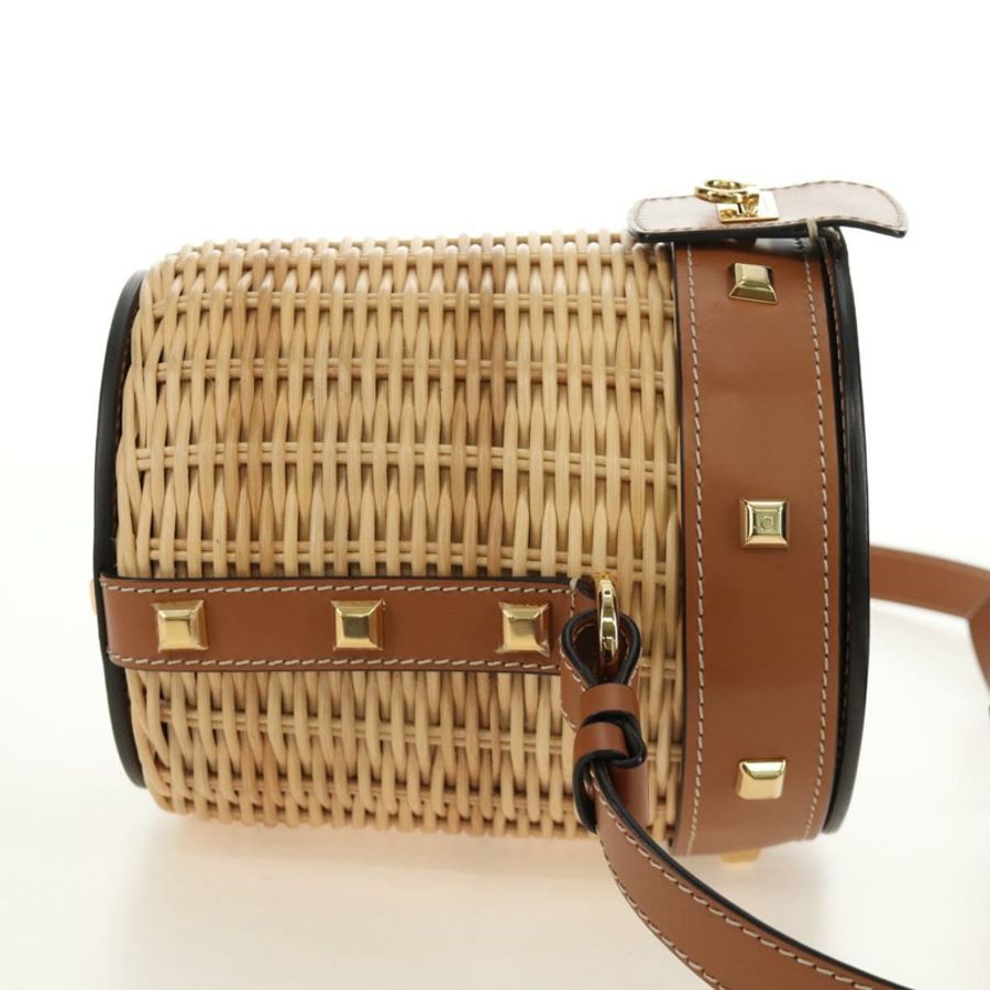 【日本直送】Salvatore Ferragamo Gancini 草編包,拉菲草材質,米色金色,正品 BA13293SM-3