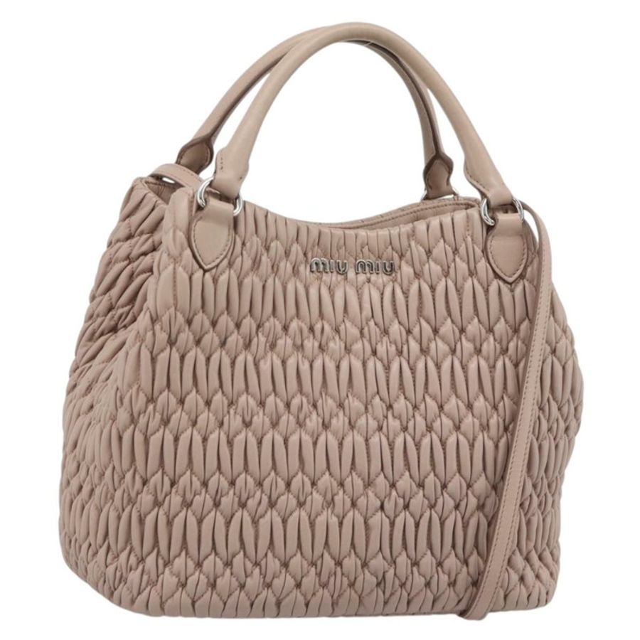 【日本直送】Miu Miu Matelasse 手袋 皮革 兩用 粉紅色 銀色 正品 184822SAM-0