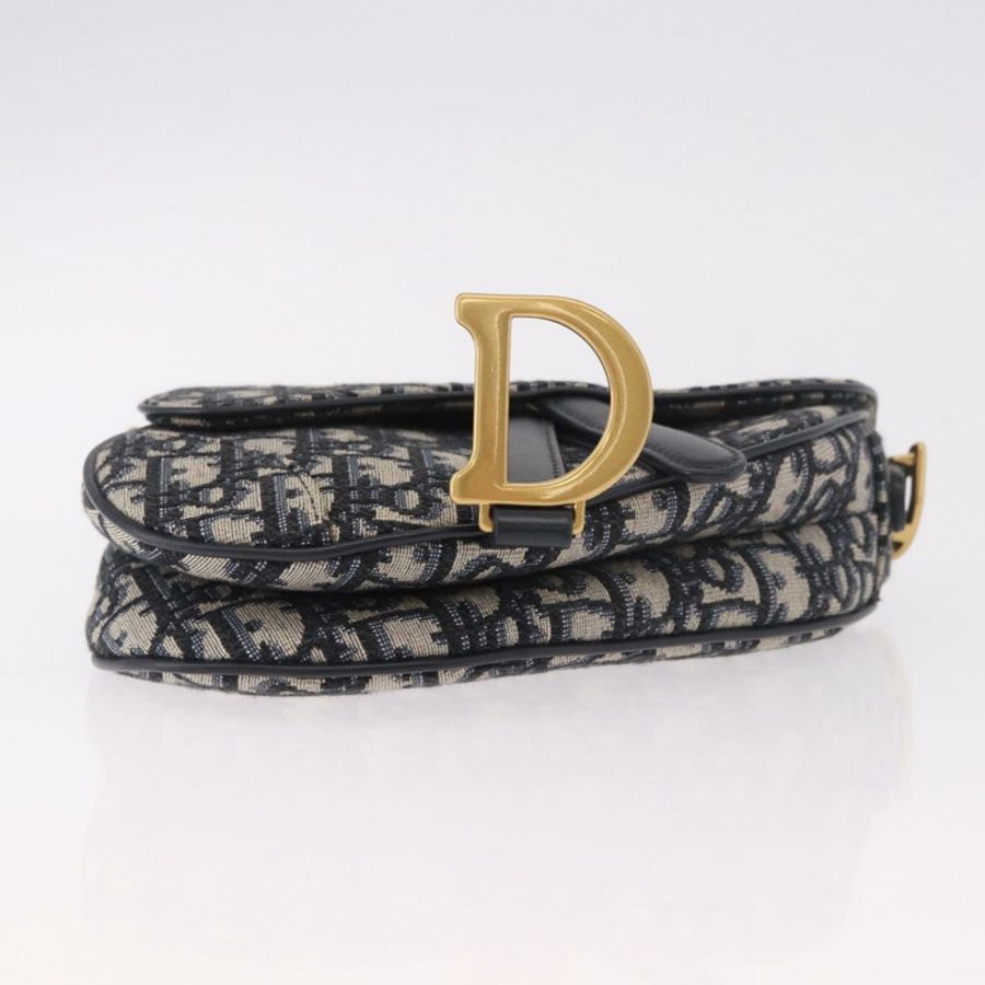 【日本直送】Christian Dior Trotter帆布馬鞍肩背包,海軍藍/金色,正品,貨號184816SAM-4