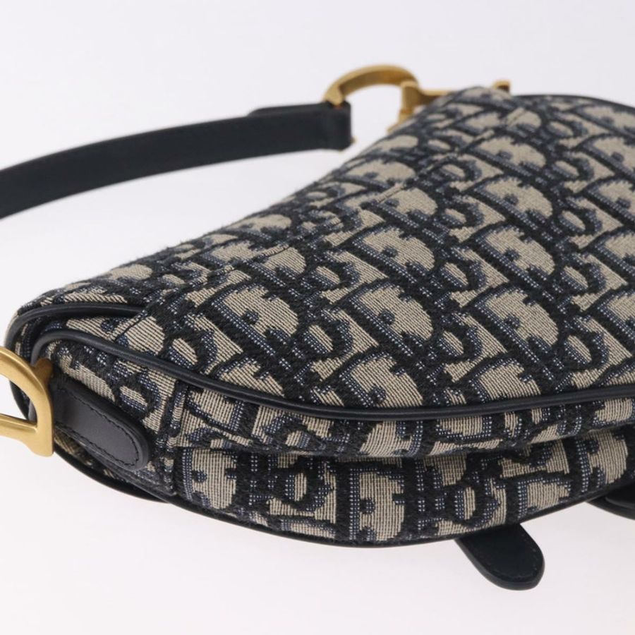 【日本直送】Christian Dior Trotter帆布馬鞍肩背包,海軍藍/金色,正品,貨號184816SAM-15