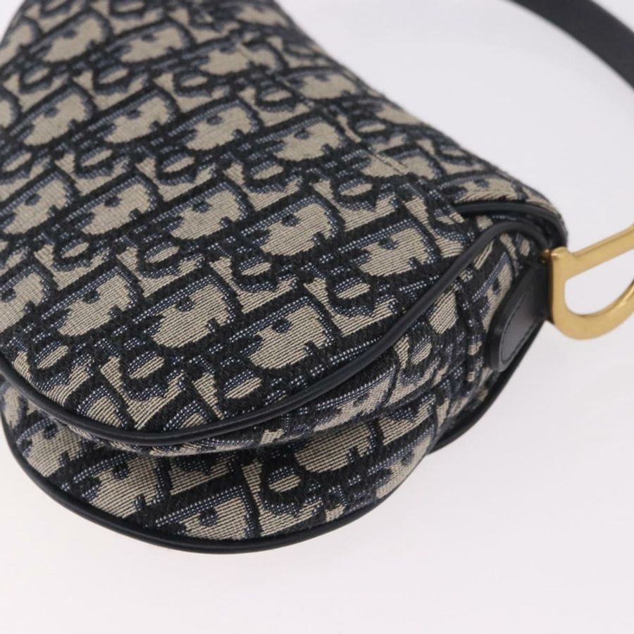 【日本直送】Christian Dior Trotter帆布馬鞍肩背包,海軍藍/金色,正品,貨號184816SAM-16