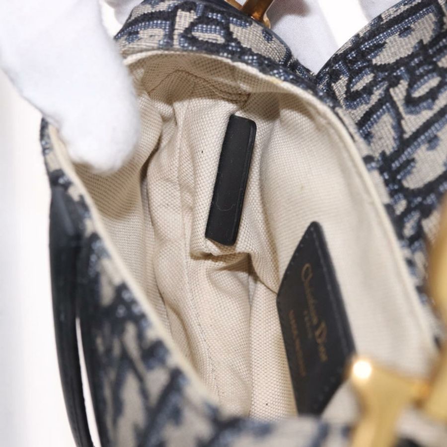 【日本直送】Christian Dior Trotter帆布馬鞍肩背包,海軍藍/金色,正品,貨號184816SAM-21