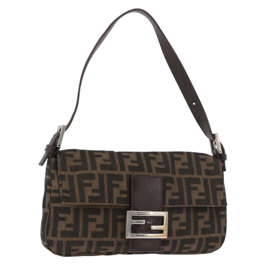 【日本直送】FENDI Zucca帆布Mamma Baguette單肩包 黑色棕色 正品 184826M-0