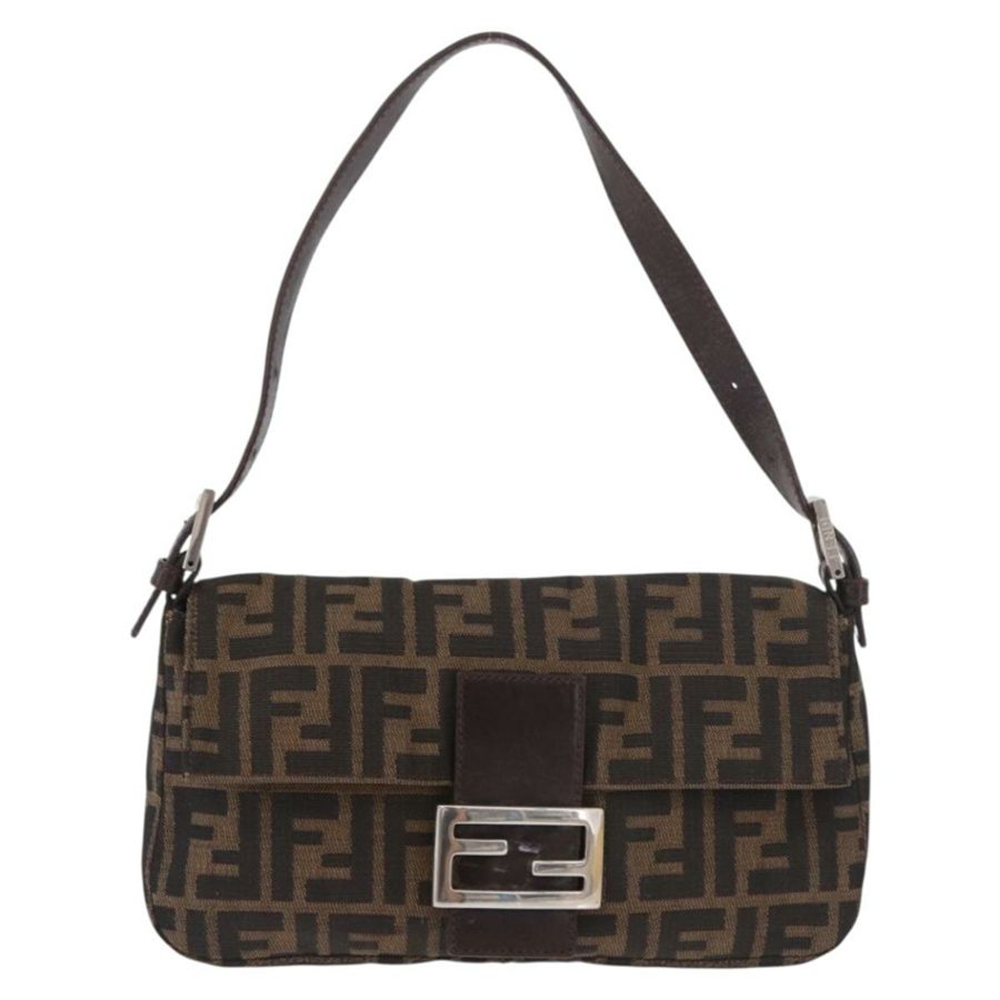 【日本直送】FENDI Zucca帆布Mamma Baguette單肩包 黑色棕色 正品 184826M-12