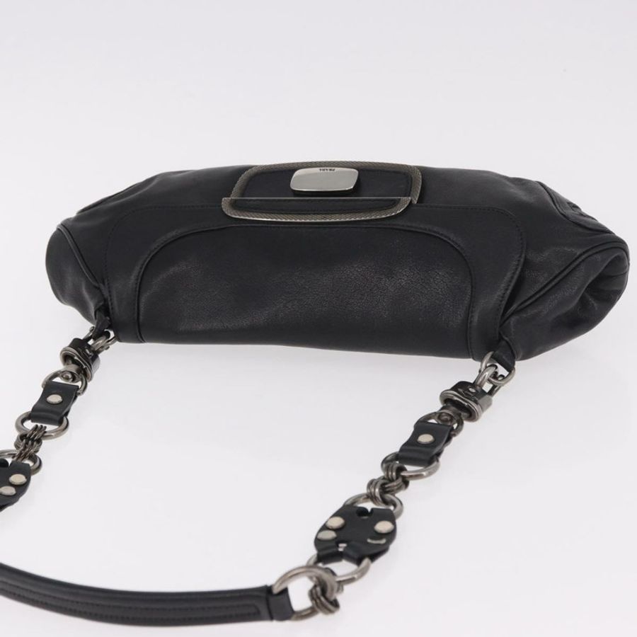 【日本直送】PRADA 鏈條單肩包 皮革 黑色 銀色 正品 185024SAM-5