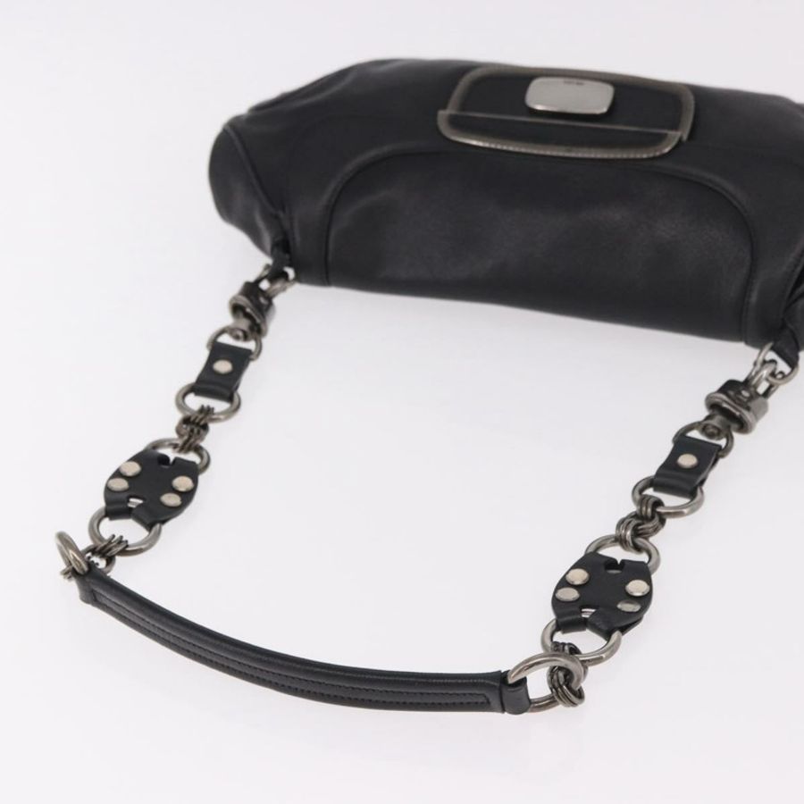 【日本直送】PRADA 鏈條單肩包 皮革 黑色 銀色 正品 185024SAM-6