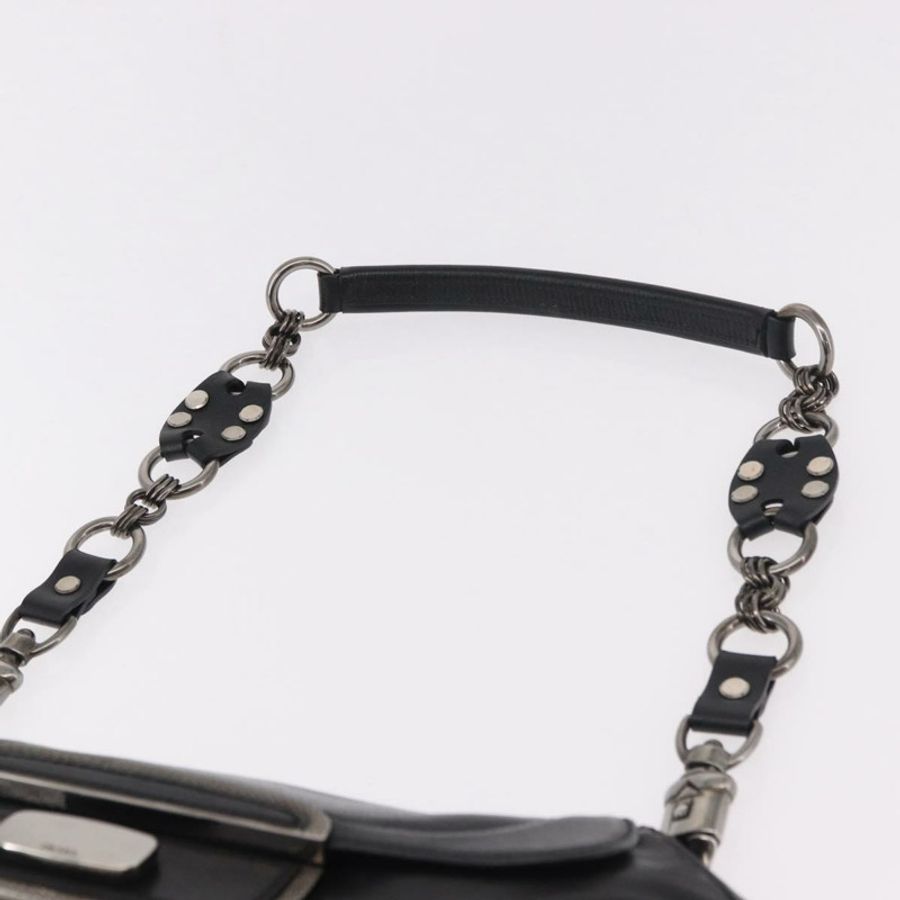 【日本直送】PRADA 鏈條單肩包 皮革 黑色 銀色 正品 185024SAM-13