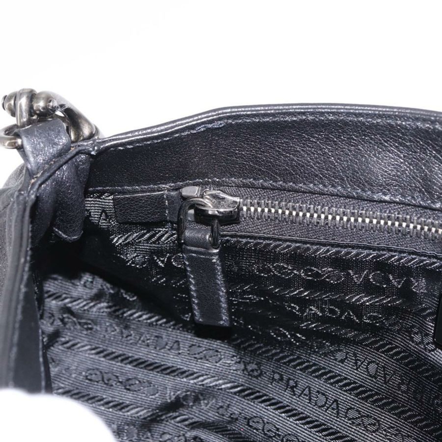 【日本直送】PRADA 鏈條單肩包 皮革 黑色 銀色 正品 185024SAM-23