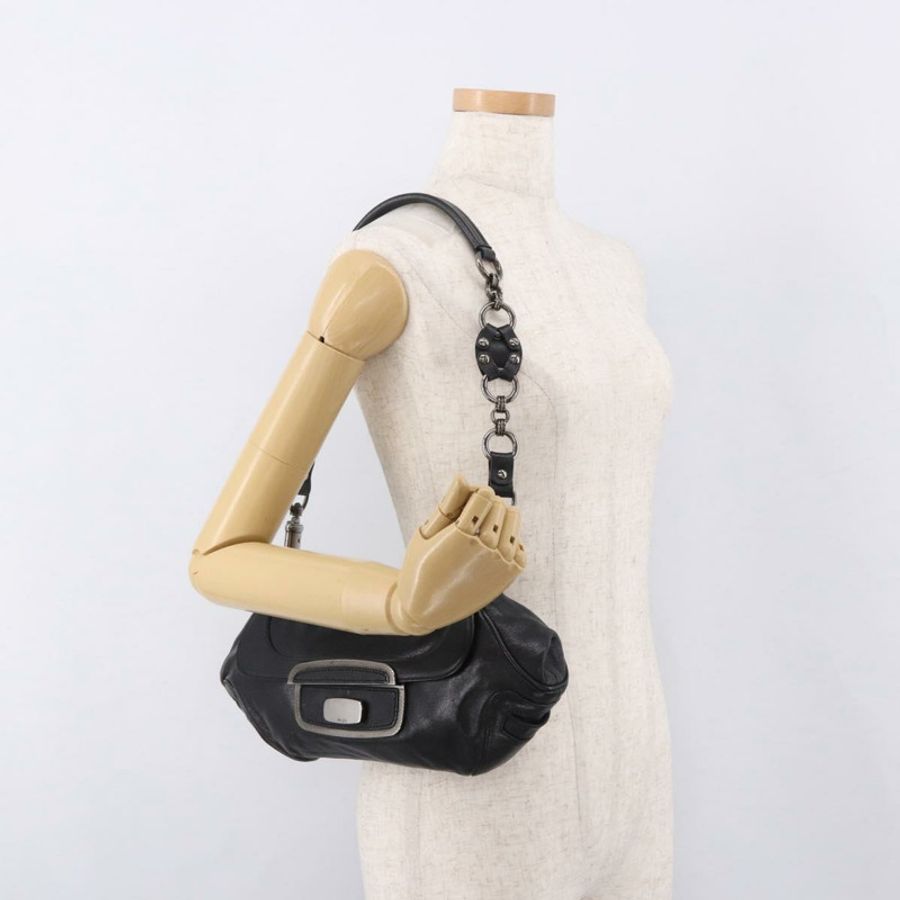 【日本直送】PRADA 鏈條單肩包 皮革 黑色 銀色 正品 185024SAM-25