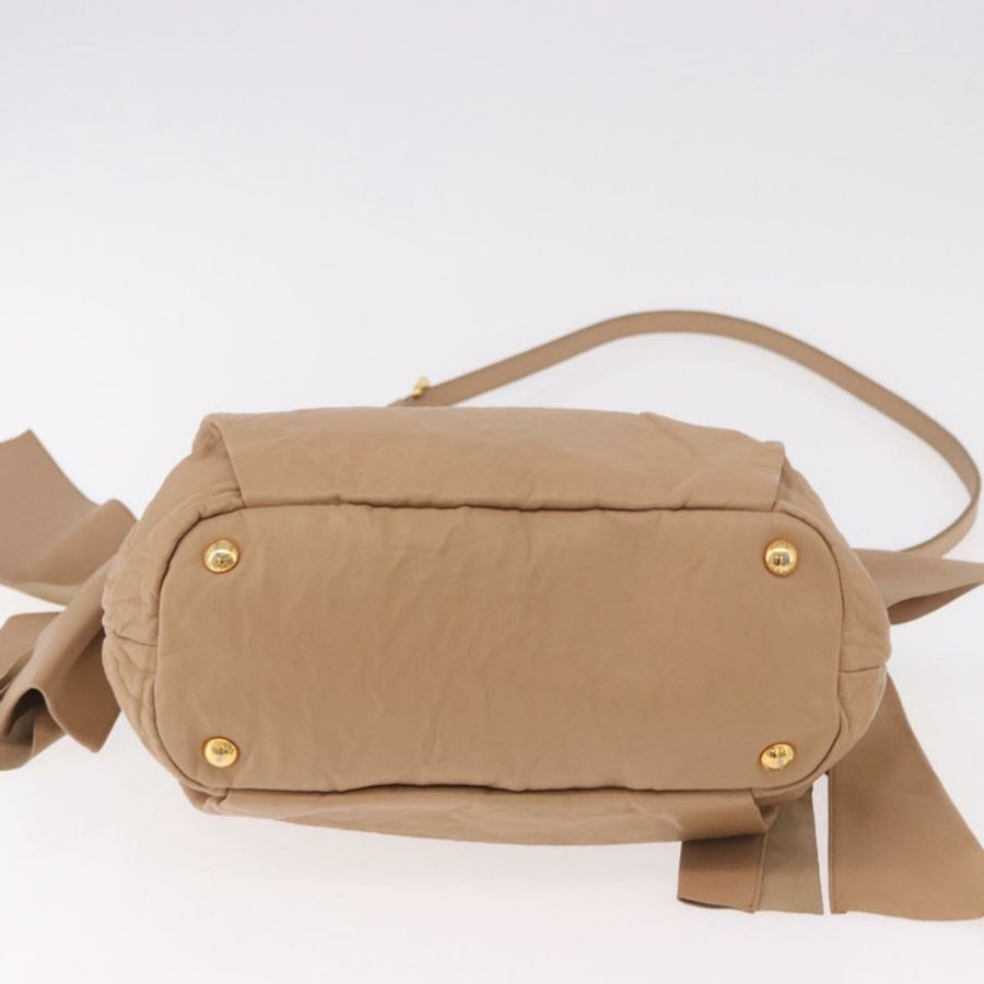 【日本直送】PRADA 帆布皮革肩背包 米色金色 正品 185028V-4