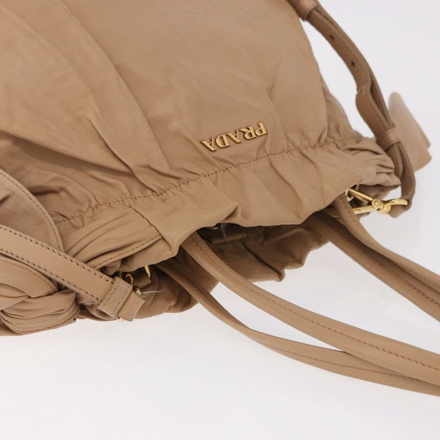 【日本直送】PRADA 帆布皮革肩背包 米色金色 正品 185028V-5