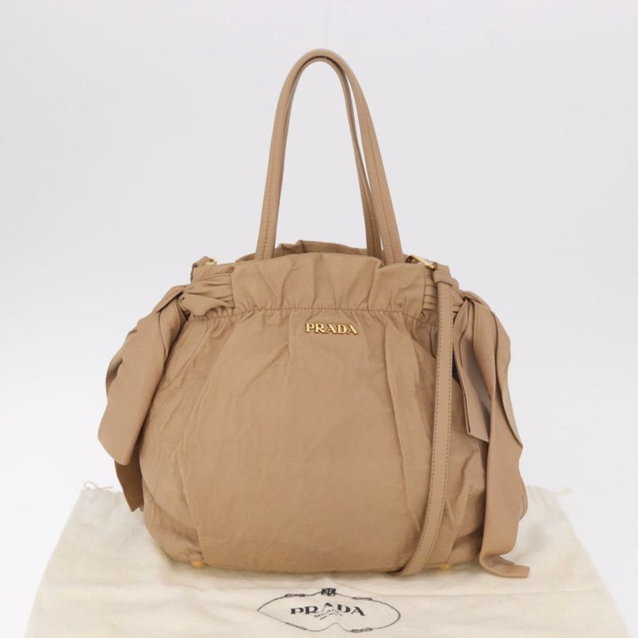 【日本直送】PRADA 帆布皮革肩背包 米色金色 正品 185028V-11