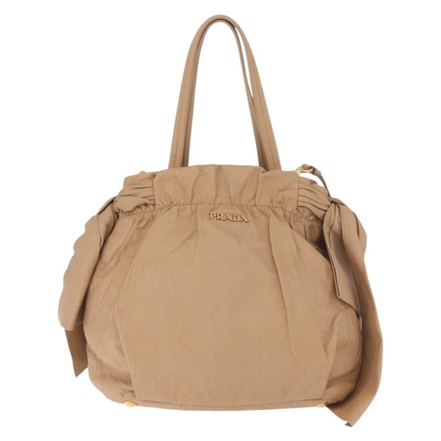 【日本直送】PRADA 帆布皮革肩背包 米色金色 正品 185028V-12