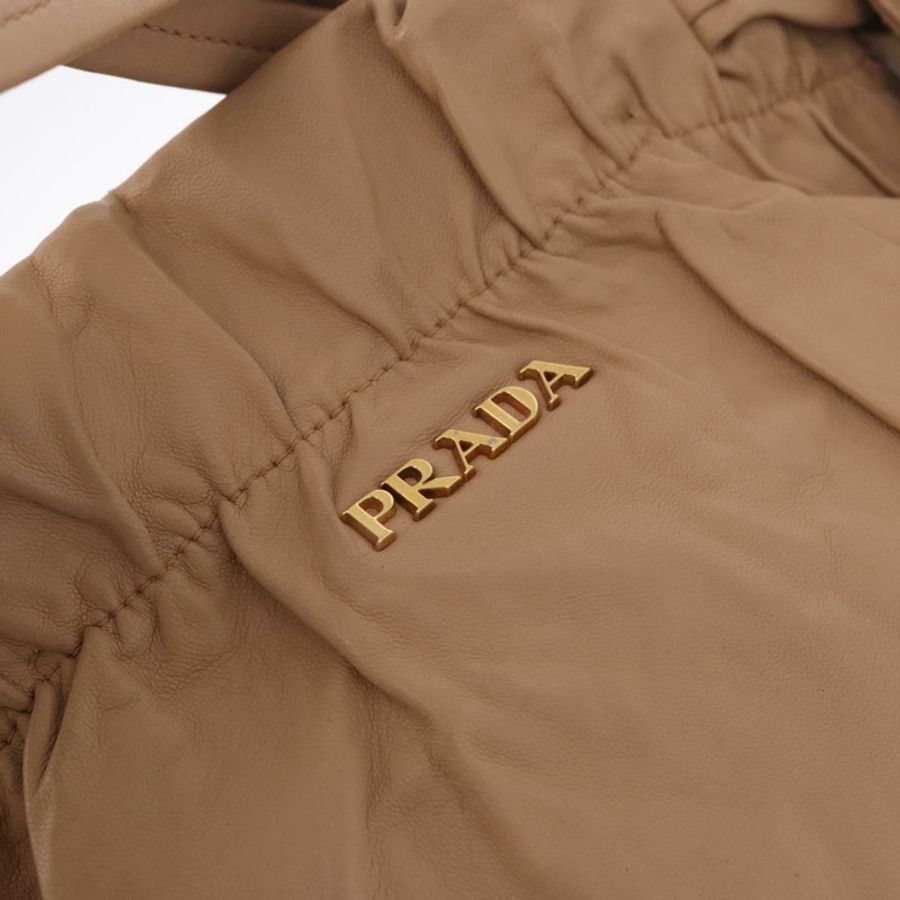 【日本直送】PRADA 帆布皮革肩背包 米色金色 正品 185028V-18