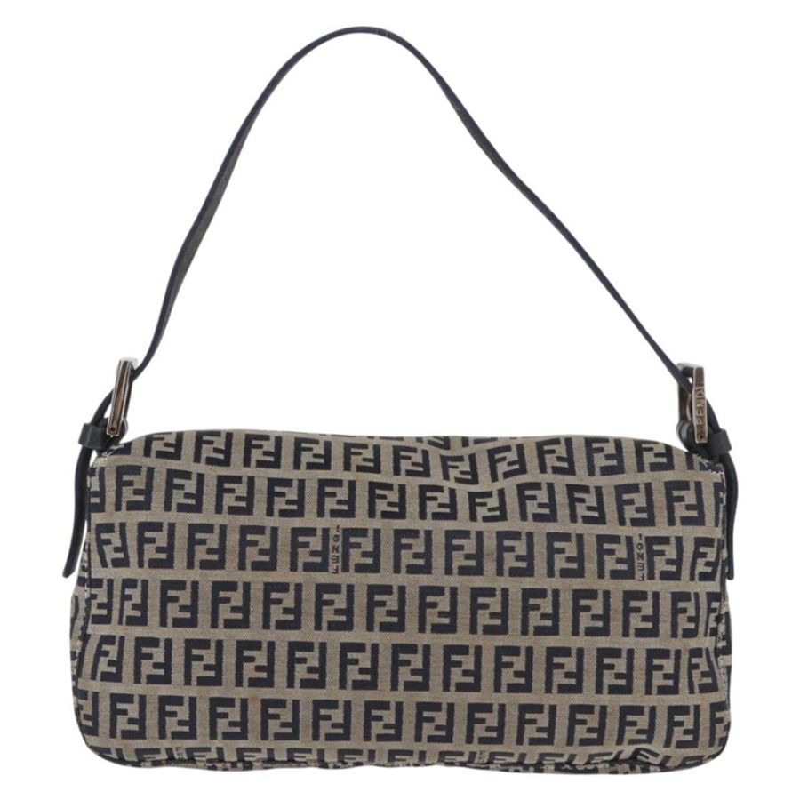 【日本直送】FENDI Zucchino帆布Mamma Baguette單肩包 海軍藍 銀色 正品 185146SAV-1