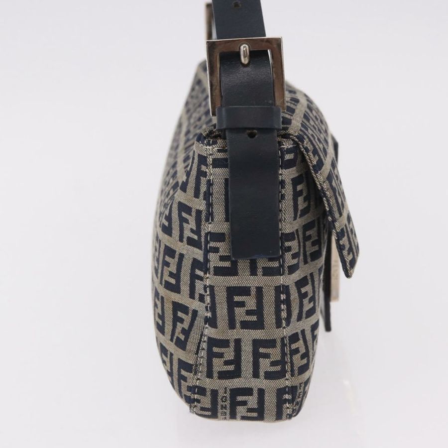 【日本直送】FENDI Zucchino帆布Mamma Baguette單肩包 海軍藍 銀色 正品 185146SAV-4