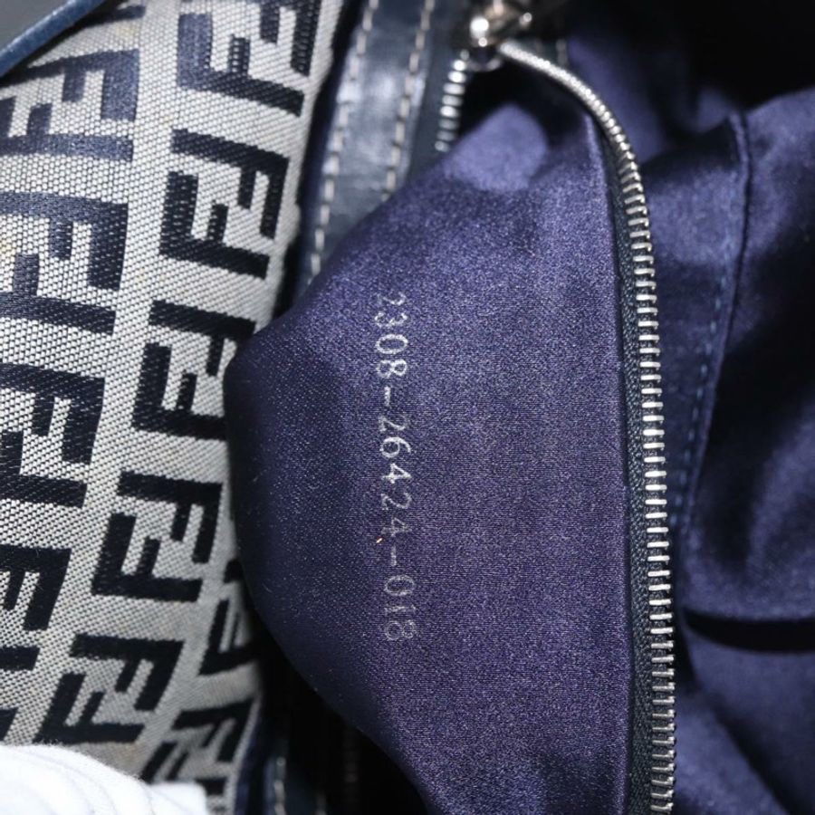 【日本直送】FENDI Zucchino帆布Mamma Baguette單肩包 海軍藍 銀色 正品 185146SAV-10