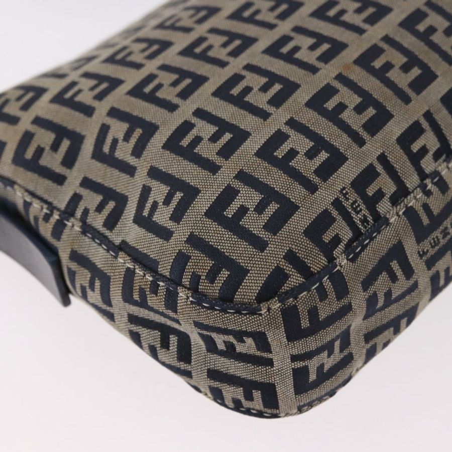 【日本直送】FENDI Zucchino帆布Mamma Baguette單肩包 海軍藍 銀色 正品 185146SAV-15