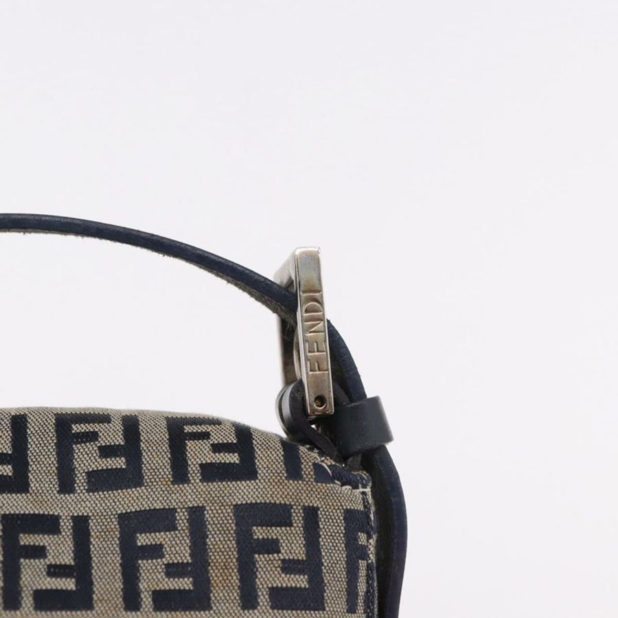 【日本直送】FENDI Zucchino帆布Mamma Baguette單肩包 海軍藍 銀色 正品 185146SAV-17