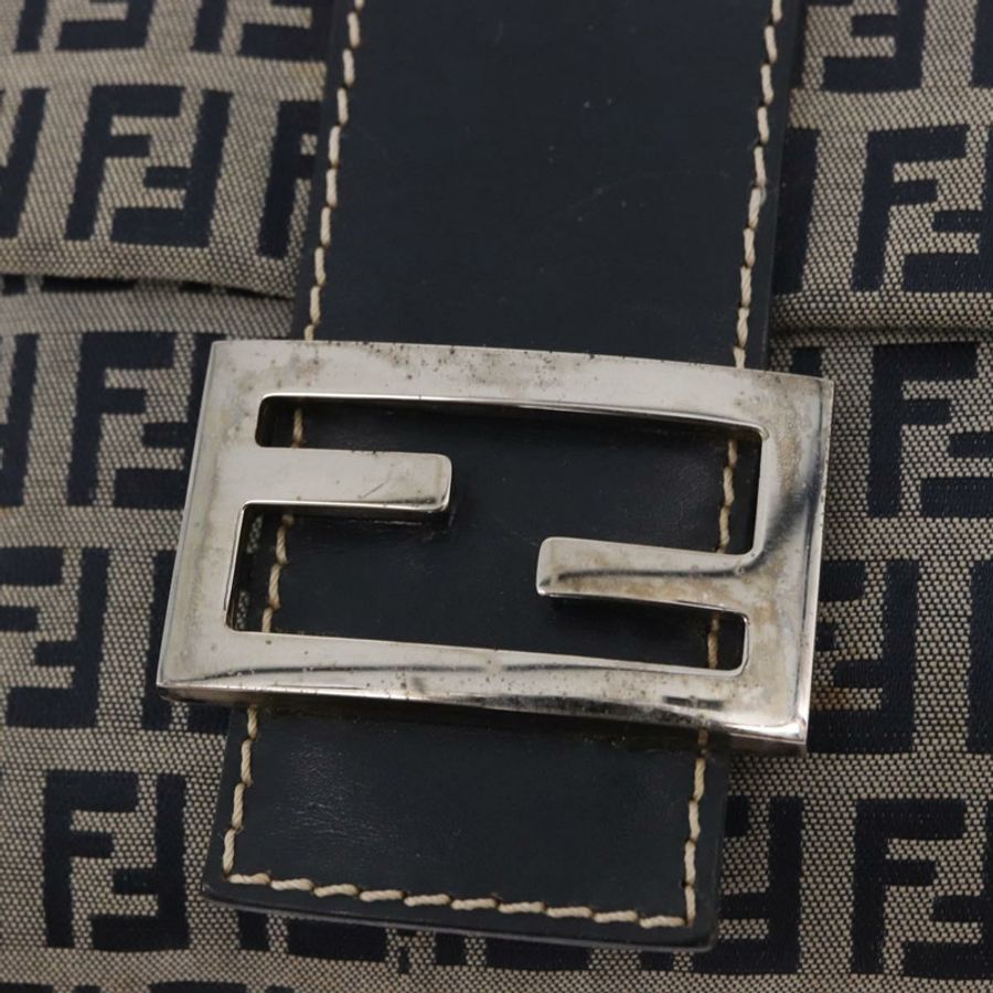 【日本直送】FENDI Zucchino帆布Mamma Baguette單肩包 海軍藍 銀色 正品 185146SAV-18