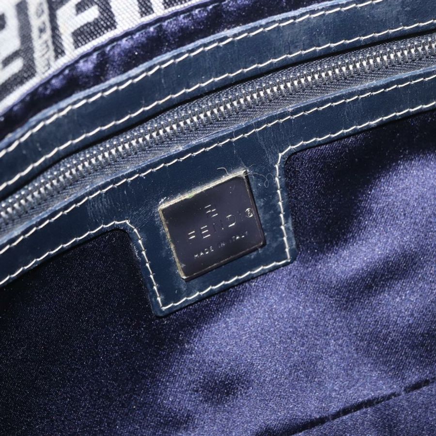 【日本直送】FENDI Zucchino帆布Mamma Baguette單肩包 海軍藍 銀色 正品 185146SAV-21