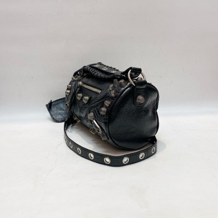 Balenciaga巴黎世家Le Cagole黑银机车可调节肩带斜挎单肩圆筒包13*24.5*13-2