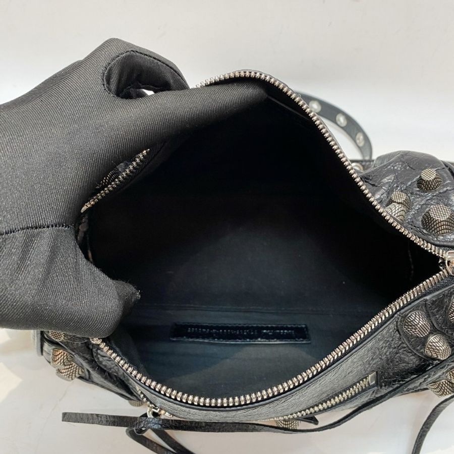 Balenciaga巴黎世家Le Cagole黑银机车可调节肩带斜挎单肩圆筒包13*24.5*13-5
