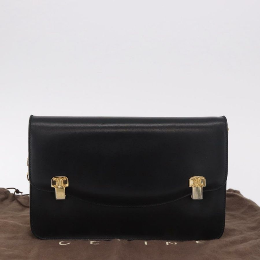 【日本直送】CELINE 鏈條肩背包,皮革材質,黑色,金色,正品編號 185136V-11