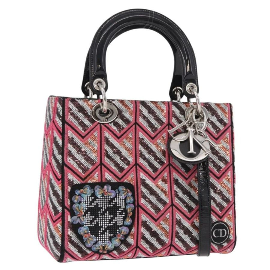 【日本直送】Christian Dior Canage Lady Dior 亮片肩背包 粉紅色/銀色 正品 184845SM-0