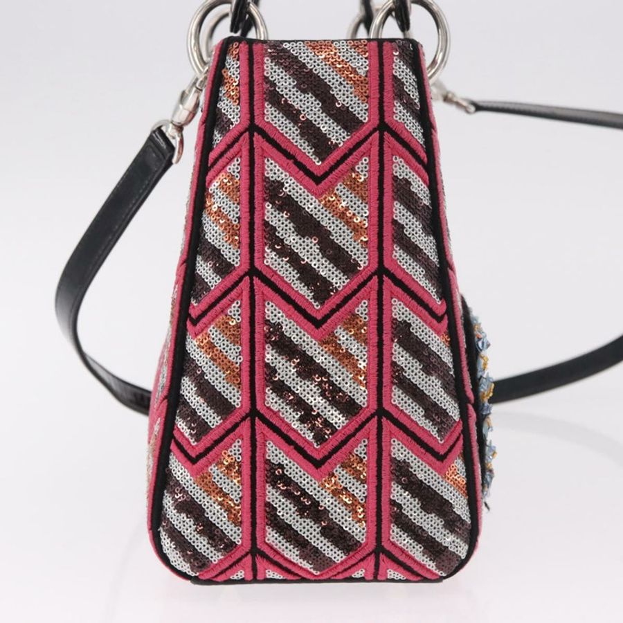 【日本直送】Christian Dior Canage Lady Dior 亮片肩背包 粉紅色/銀色 正品 184845SM-3
