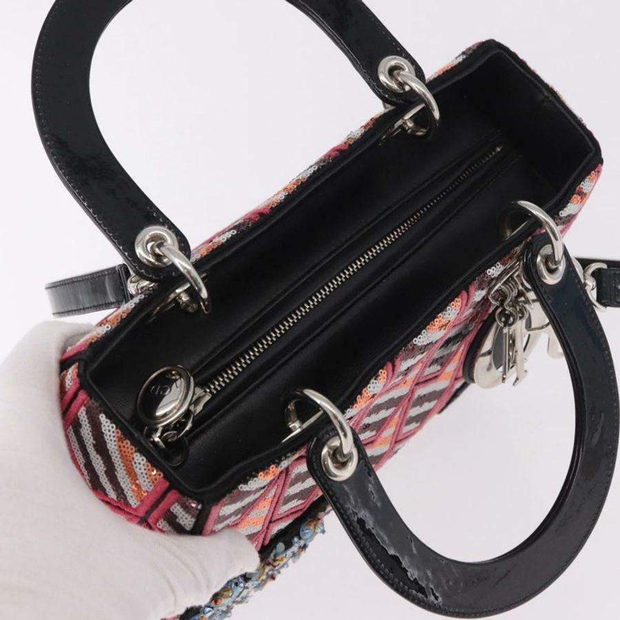 【日本直送】Christian Dior Canage Lady Dior 亮片肩背包 粉紅色/銀色 正品 184845SM-5