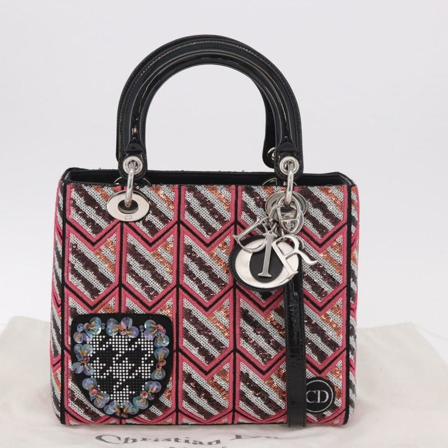 【日本直送】Christian Dior Canage Lady Dior 亮片肩背包 粉紅色/銀色 正品 184845SM-11