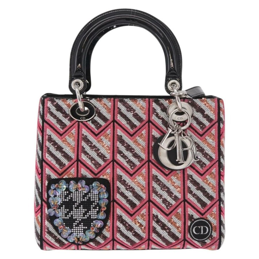 【日本直送】Christian Dior Canage Lady Dior 亮片肩背包 粉紅色/銀色 正品 184845SM-12