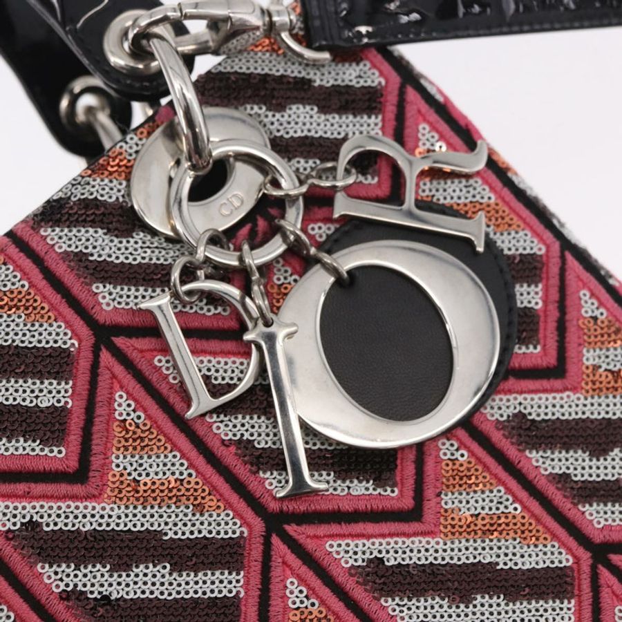 【日本直送】Christian Dior Canage Lady Dior 亮片肩背包 粉紅色/銀色 正品 184845SM-21