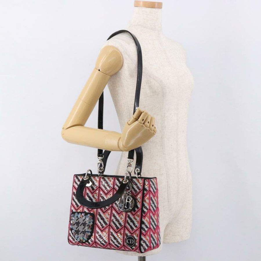 【日本直送】Christian Dior Canage Lady Dior 亮片肩背包 粉紅色/銀色 正品 184845SM-27