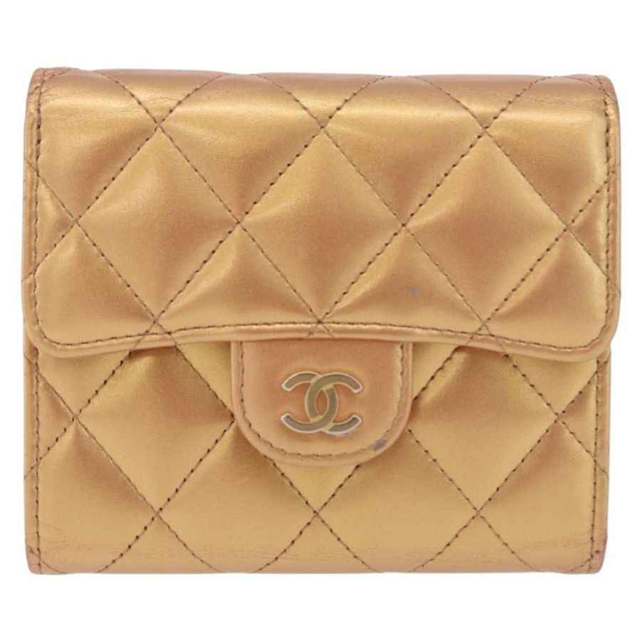 【日本直送】香奈兒 (CHANEL) Matelasse Compact 羊皮錢包,金色雙C標誌,貨號 184655M-12