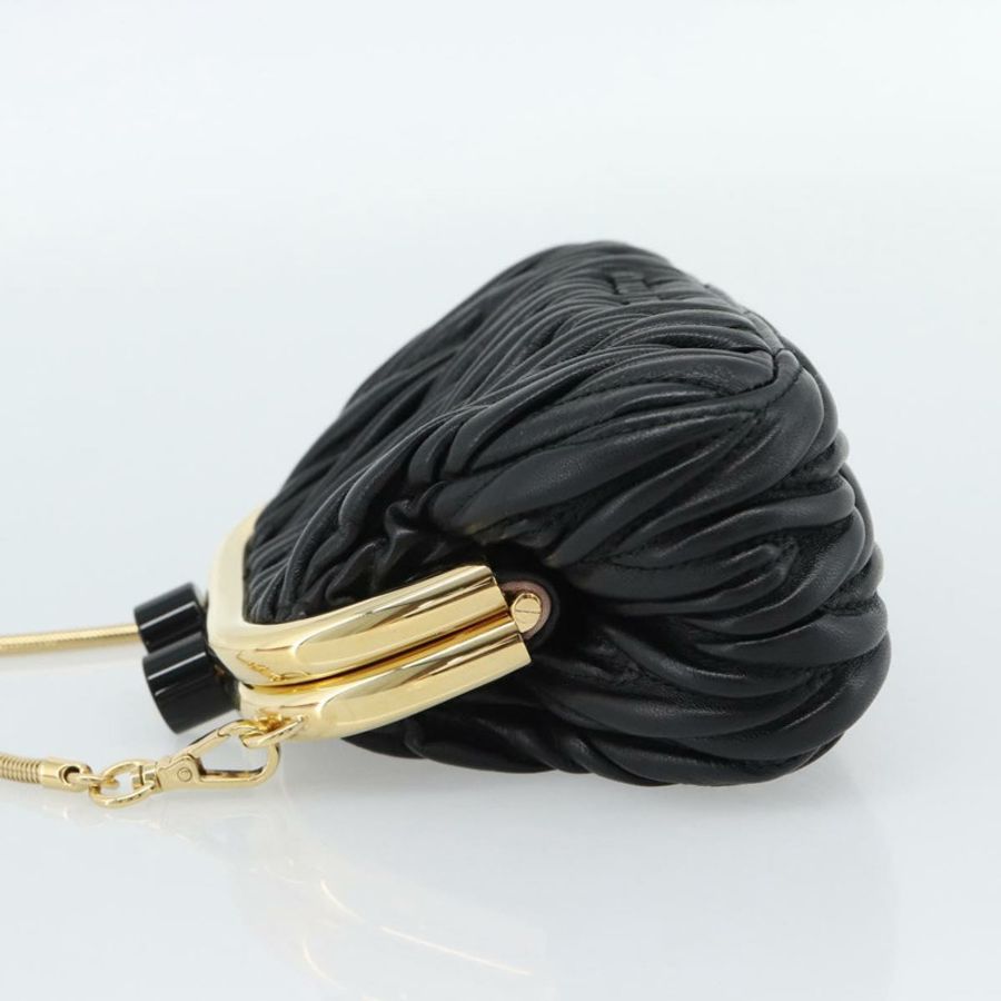 【日本直送】Miu Miu Bell Matelasse 鏈條單肩包,黑色金色皮革,正品 184906SAM-2