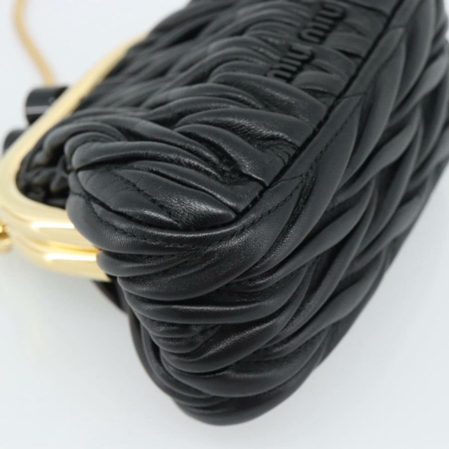 【日本直送】Miu Miu Bell Matelasse 鏈條單肩包,黑色金色皮革,正品 184906SAM-14