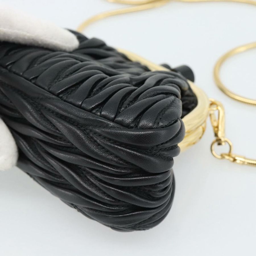 【日本直送】Miu Miu Bell Matelasse 鏈條單肩包,黑色金色皮革,正品 184906SAM-15