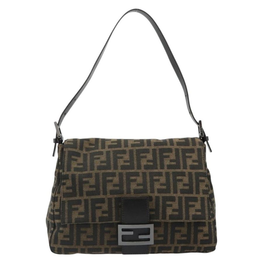 【日本直送】FENDI Zucca帆布Mamma Baguette單肩包 黑色棕色 正品 184903SAM-12