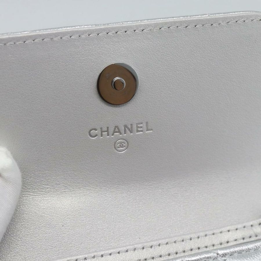 【日本直送】香奈兒 (CHANEL) 絎縫鏈條單肩包,羊皮材質,銀色,CC標誌,正品編號 184788SAM-8
