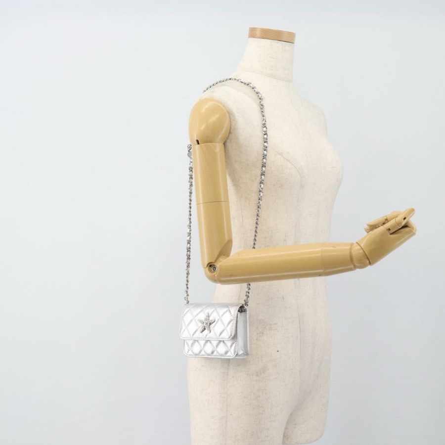 【日本直送】香奈兒 (CHANEL) 絎縫鏈條單肩包,羊皮材質,銀色,CC標誌,正品編號 184788SAM-21