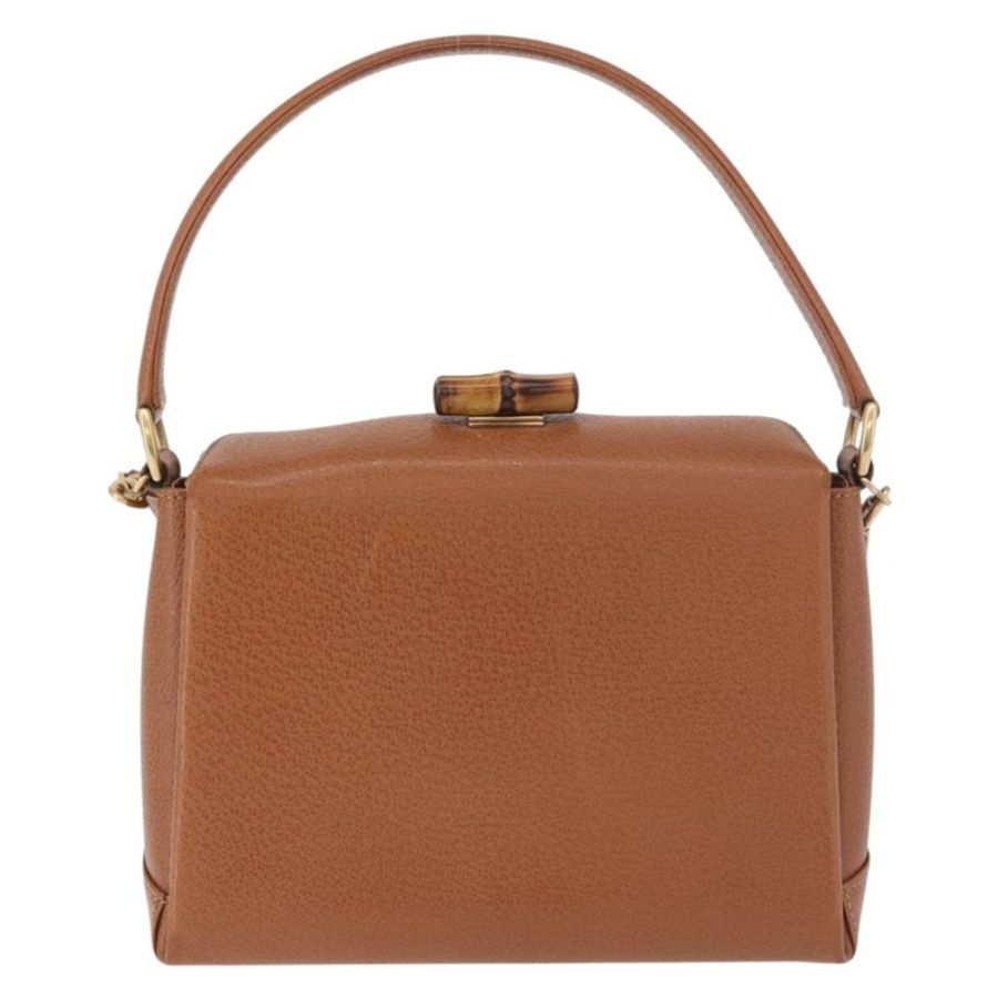 【日本直送】GUCCI 竹節手提包 皮革 兩用 棕色 金色 正品 185369-1