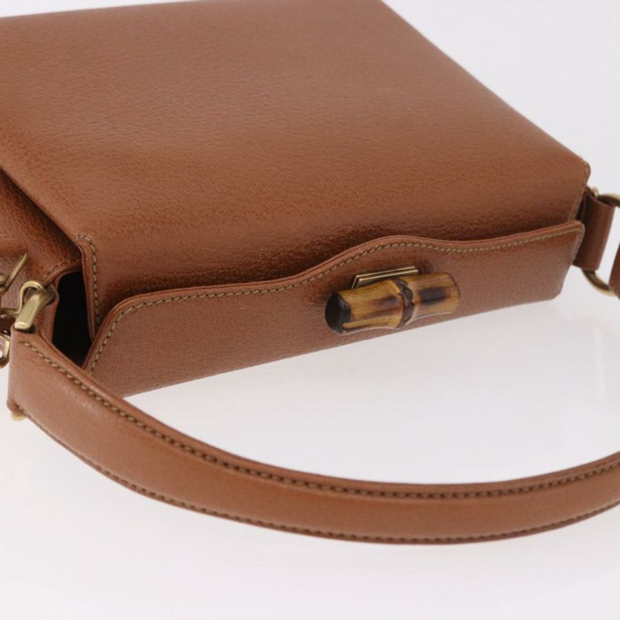 【日本直送】GUCCI 竹節手提包 皮革 兩用 棕色 金色 正品 185369-5