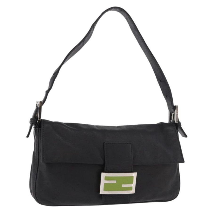 【日本直送】FENDI Mamma Baguette 單肩包,黑色銀色皮革,正品,貨號 185435SAV-0