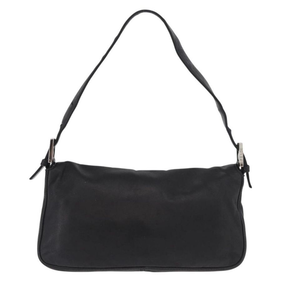 【日本直送】FENDI Mamma Baguette 單肩包,黑色銀色皮革,正品,貨號 185435SAV-1