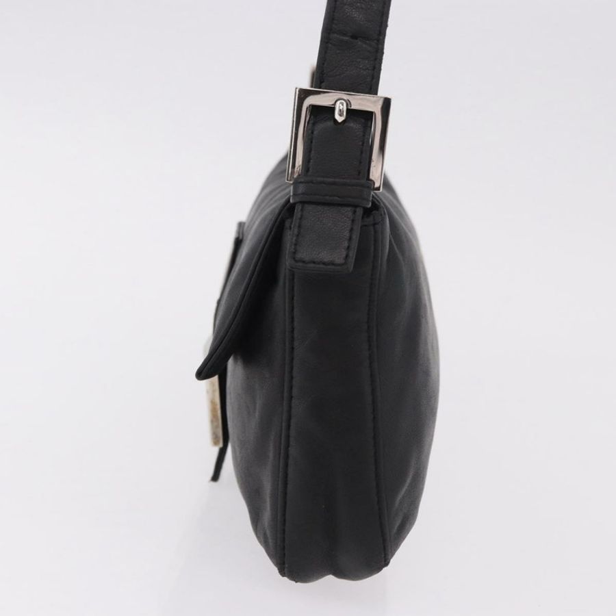 【日本直送】FENDI Mamma Baguette 單肩包,黑色銀色皮革,正品,貨號 185435SAV-2