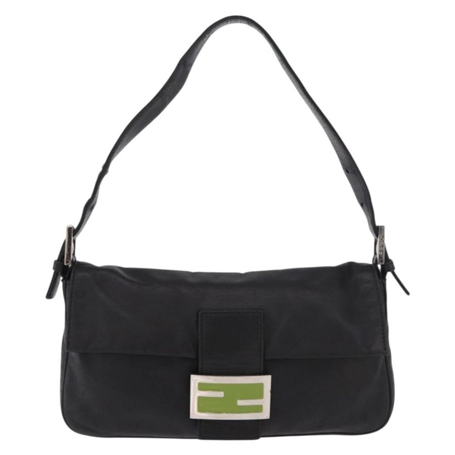【日本直送】FENDI Mamma Baguette 單肩包,黑色銀色皮革,正品,貨號 185435SAV-12